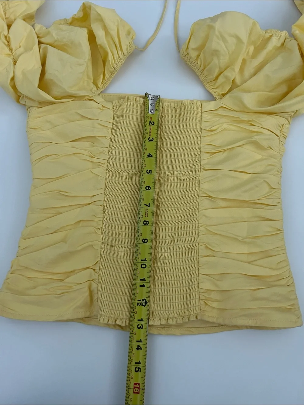 Reformation Joi Top Ruched Yellow Puff Sleeve Square Neck Smocked Size 10 $148